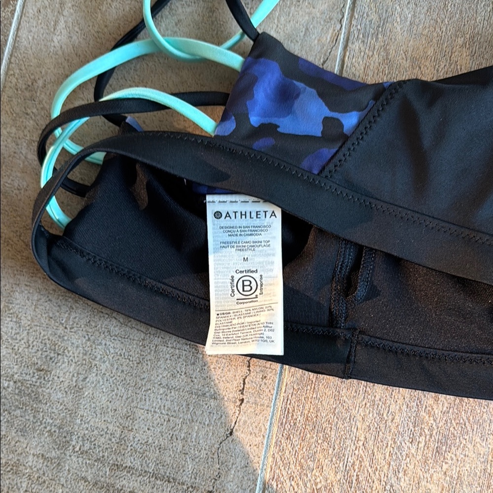 Athleta Blue Floral Strappy Bikini Top with Black Trim - Picture 9 of 15